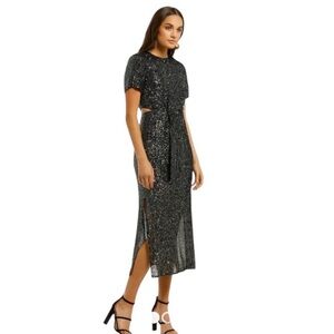 C/Meo Collective Lustre Midi Dress Sequin Cutout Evening Formal Size Small 4